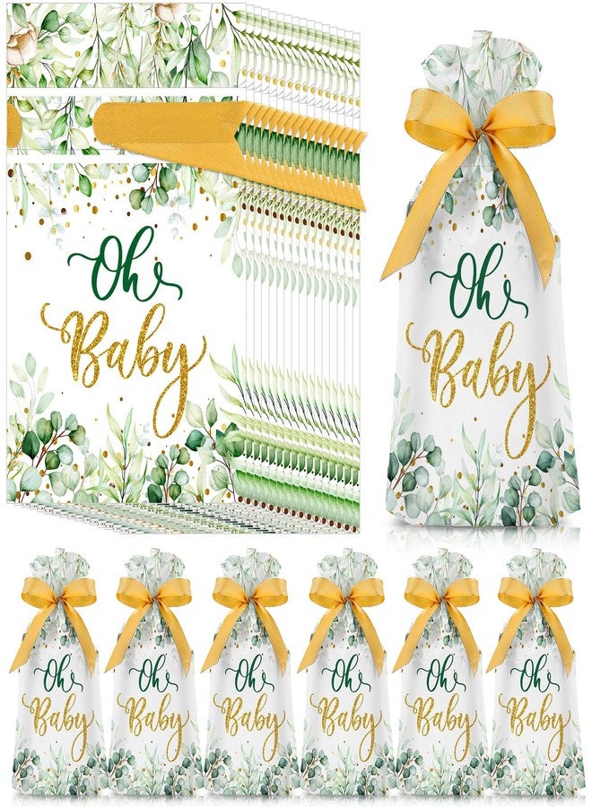 Bulyoou 50 Pcs Baby Shower Party Favors Bags Baby Plastic Drawstring Gift Candy Goodies Treat Bags for Guest Greenery Woodland Theme Baby Boy Girl Birthday Gender Reveal Decor Supplies(Drawstring) - Image 1